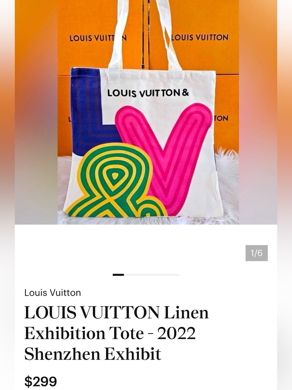 Louis Vuitton White Canvas Tote with LV Graphics - Picture 6 of 7